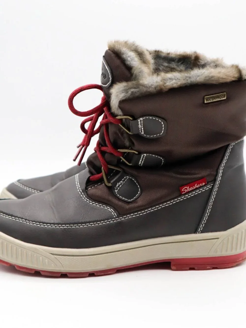 Skechers Woodland Winter Snow Boots Women’s Sz 7 Brown Waterproof Faux Fur Lined